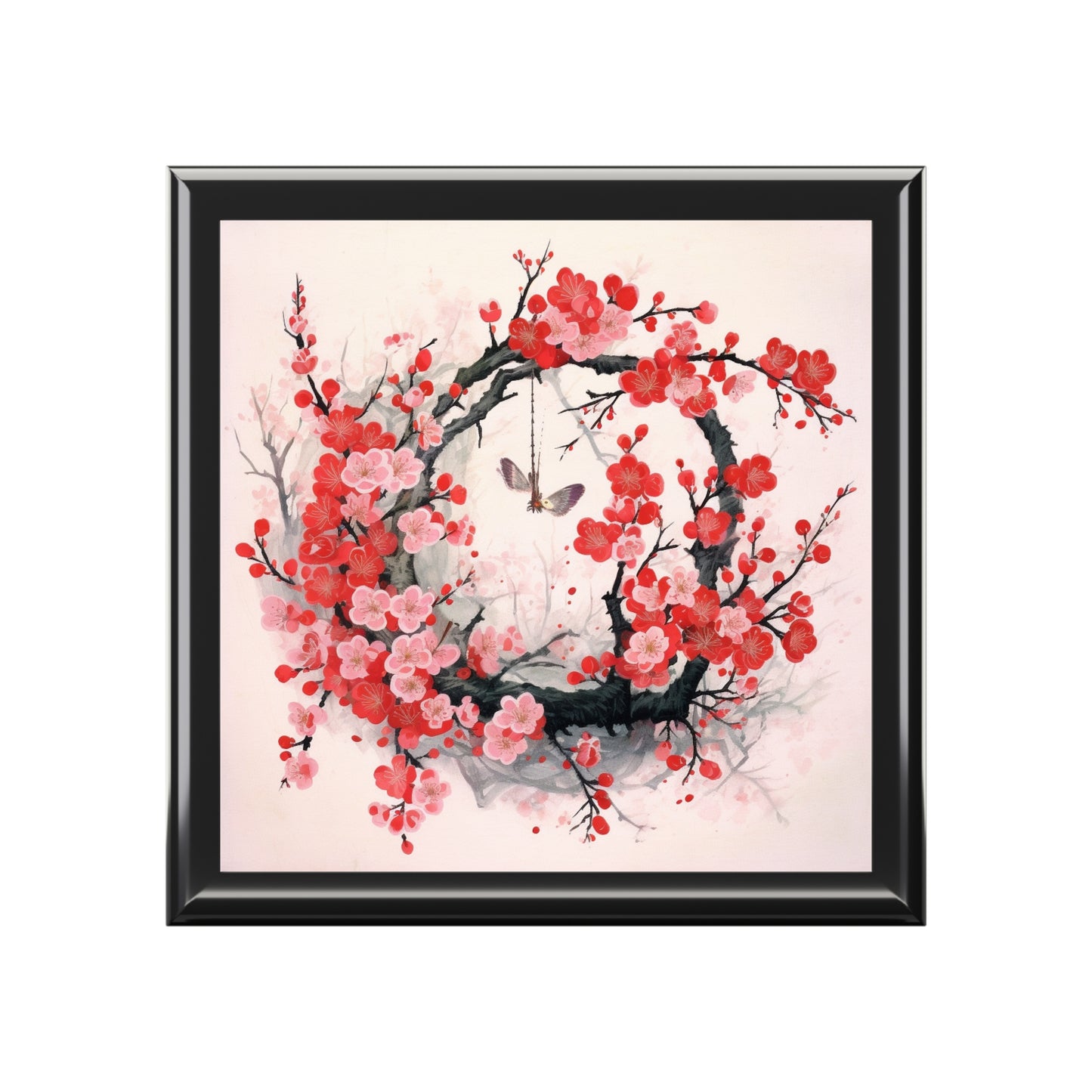 Cherry Blossom Delight: Jewelry Box Adorned with Intricate Flower Drawings and Artistry