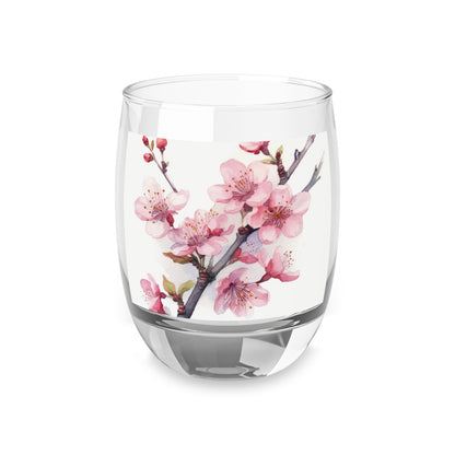 Blossoming Serenity: Watercolor Cherry Blossom Whiskey Glass