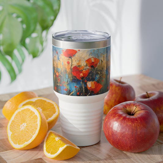 Ringneck Tumbler Paradise: Abstract Poppy Artwork and Flower Drawings