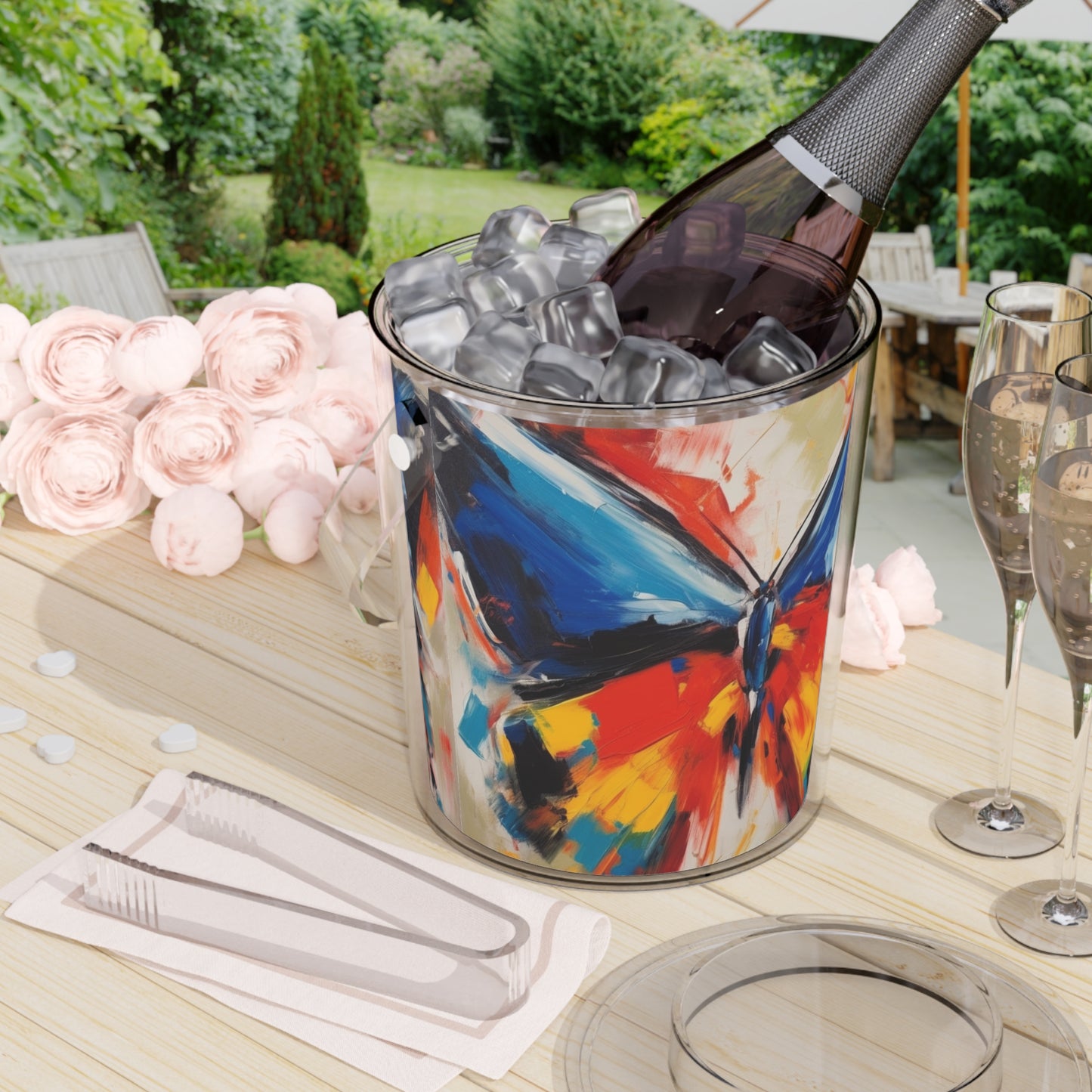 Brush Strokes of Butterfly Splendor: Ice Bucket with Tongs for Artistic Inspiration