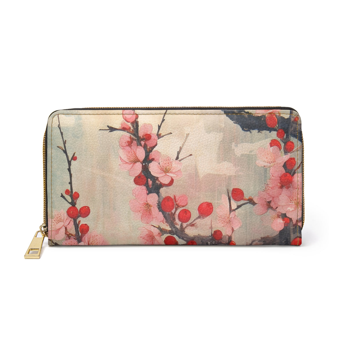 Cherry Blossom Bliss: Zipper Wallet Embracing the Beauty of Floral Art and Drawings