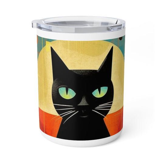Cat Lover's Delight: Insulated Coffee Mug with Atomic Age Design and Midcentury Flair
