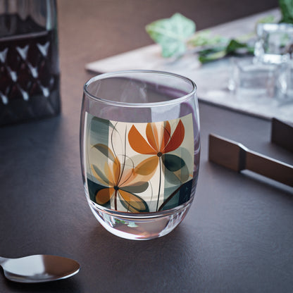 Botanical Chic: Flower Drawings and Minimalist Whiskey Glass Design with Midcentury Flair