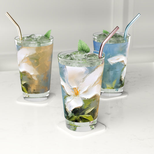 Artistic Fusion: Abstract Oil Painting Jasmine on a Pint Glass