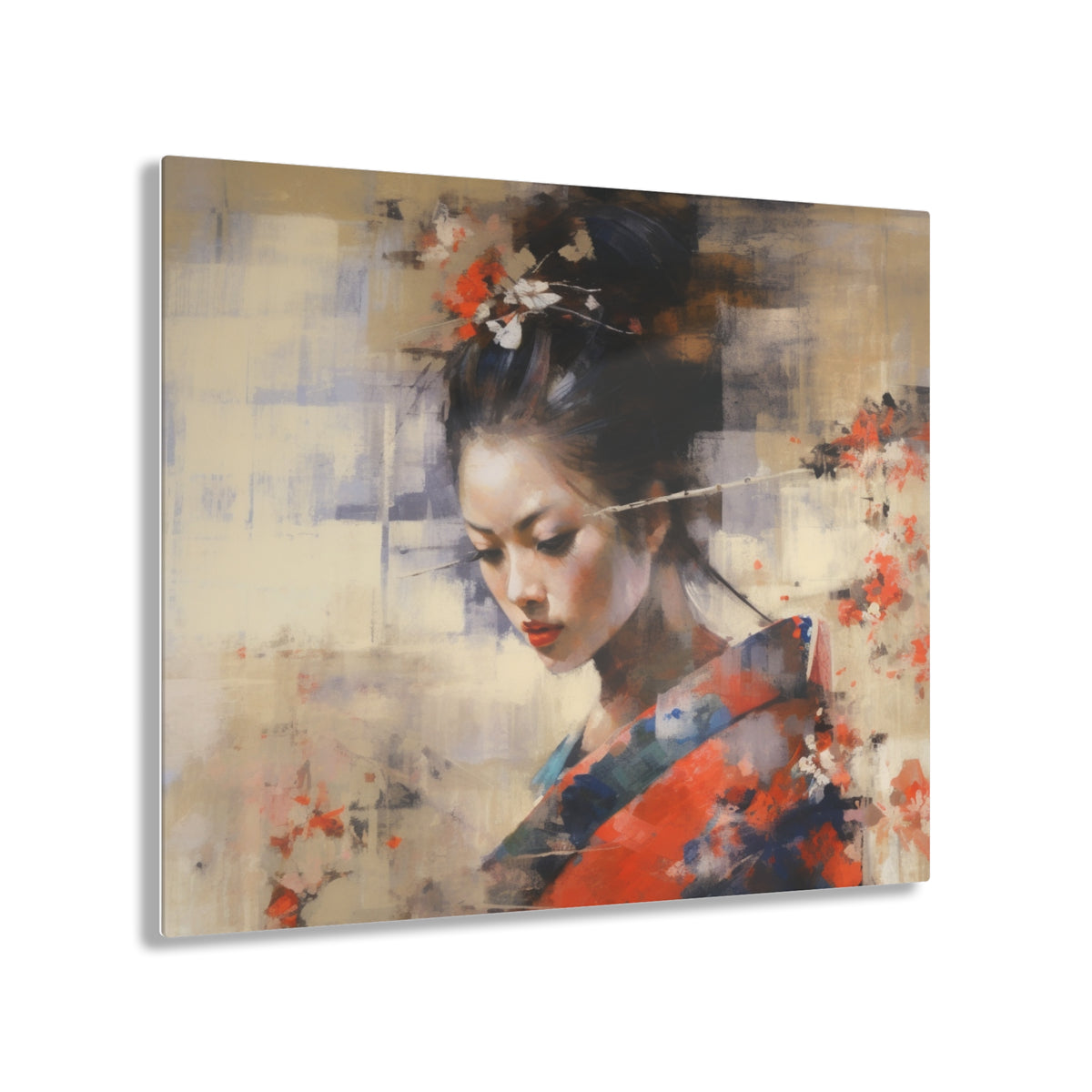 Japanese-Inspired Abstract Oil Painting Acrylic Prints: Celebrating Geisha Beauty