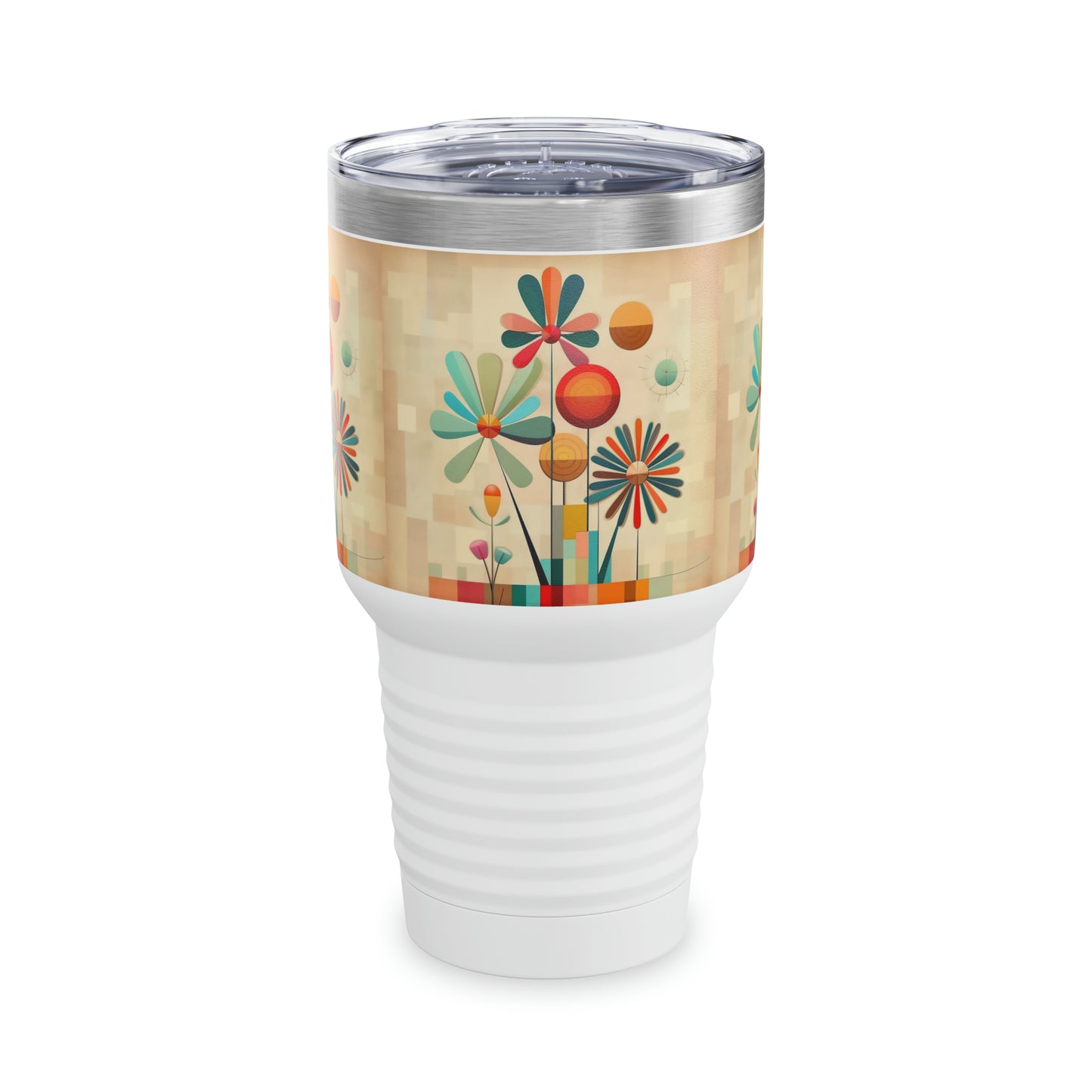 Elegant Blossoms: Midcentury Modern Ringneck Tumbler with Intricate Flower Drawings
