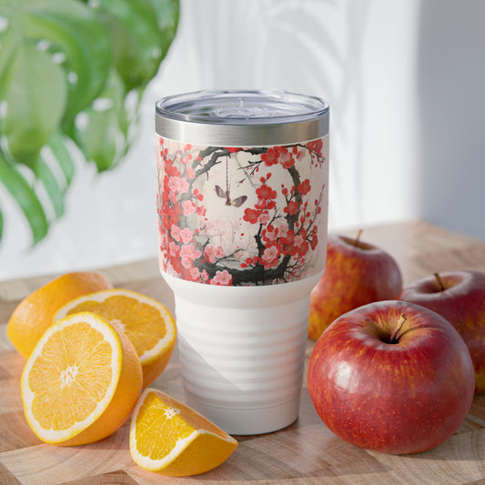 Enchanting Blossom Delight: Ringneck Tumbler Adorned with Intricate Flower Drawings and Artistry