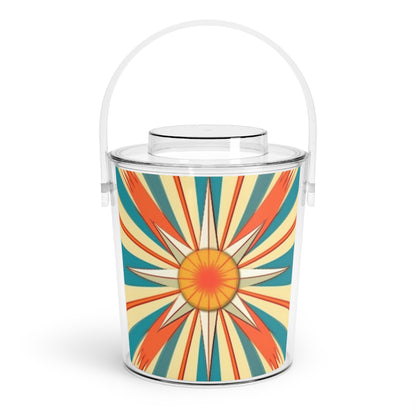 Midcentury Modern Chic: Starburst Candy Colored Ice Bucket with Tongs with Abstract Art Influences
