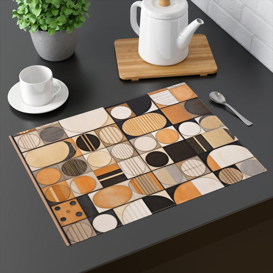 Earthy Elegance: Geometric Circles Placemat Inspired by Wood Veneer Mosaics