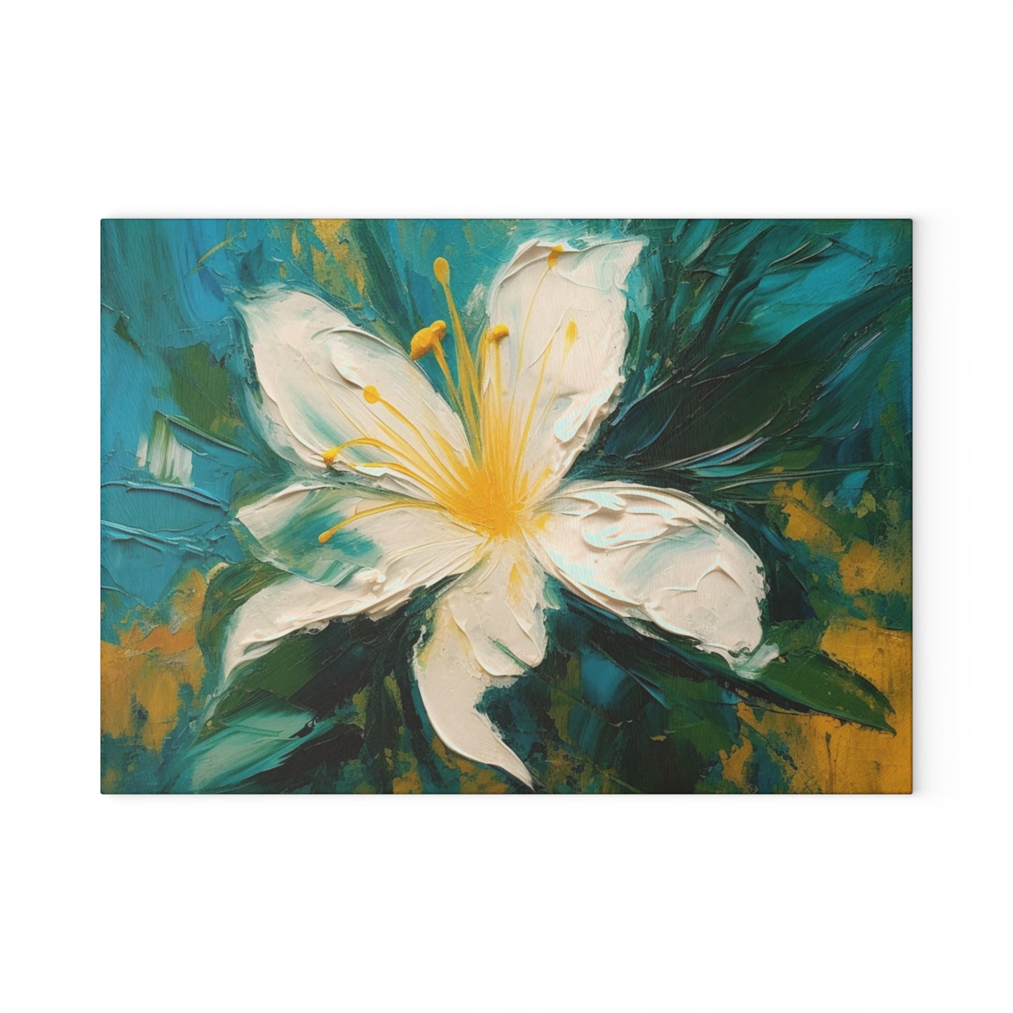 Floral Symphony: Glass Cutting Board featuring an Abstract Oil Painting of Jasmine