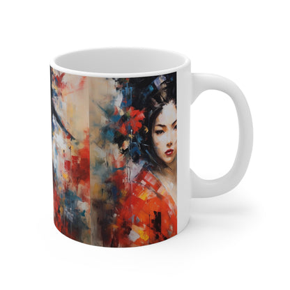 Embrace the Beauty: Geisha Painting Ceramic Mug for Abstract Art Lovers