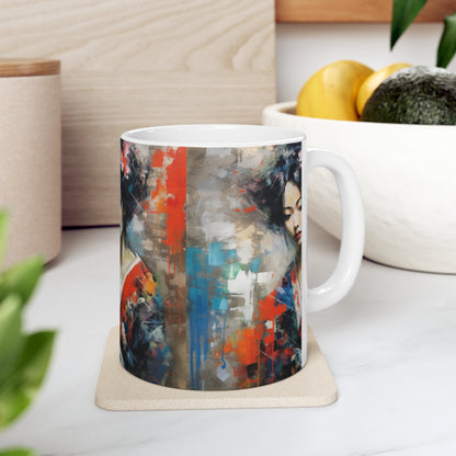 Abstract Wallpaper Bliss: Geisha Painting Ceramic Mug for Coffee Lovers