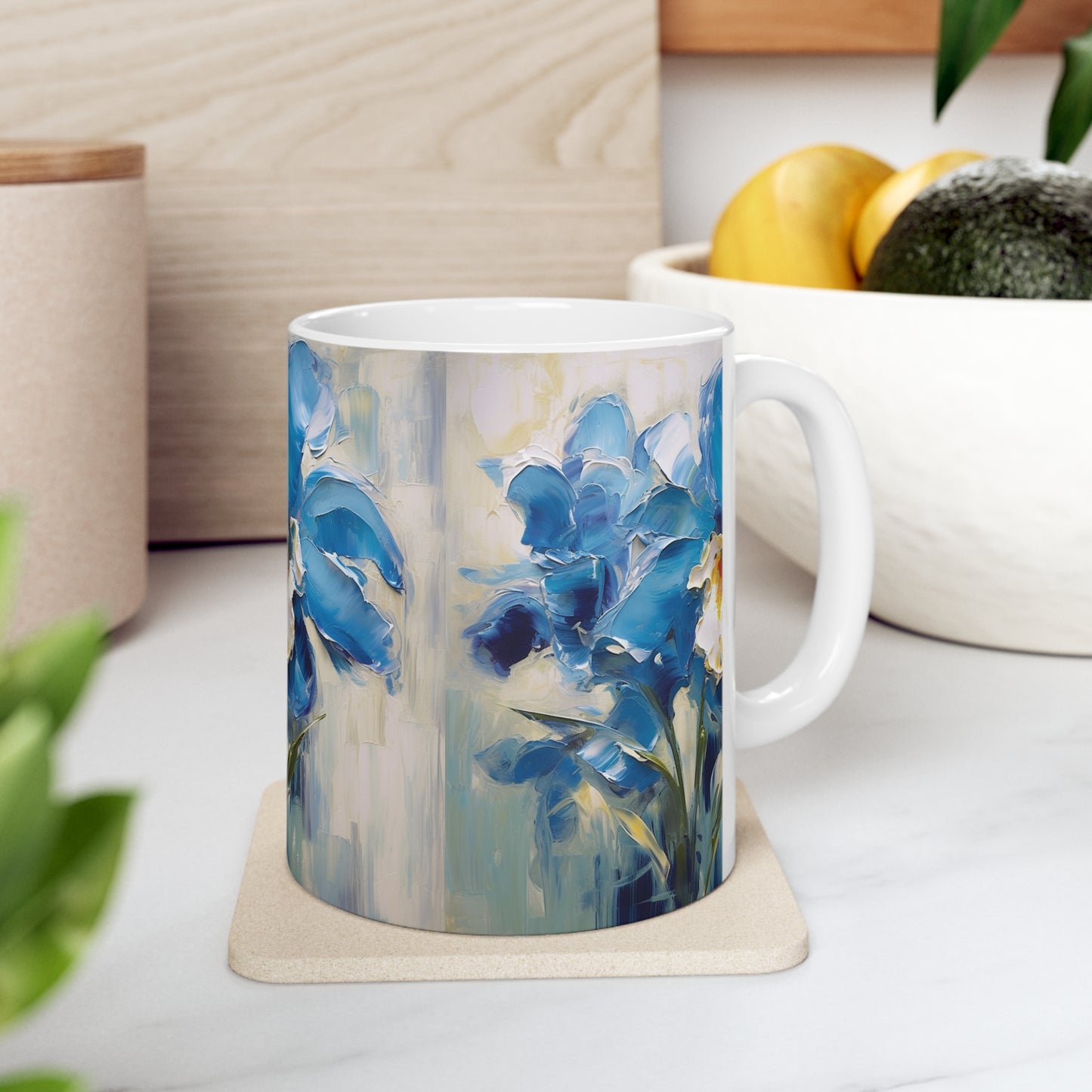 Embrace Artistic Expression with Blue Orchid Abstract Painting Ceramic Mug