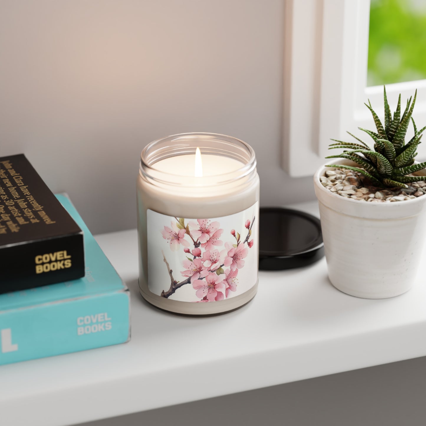 Watercolor Cherry Blossom Scented Soy Candle