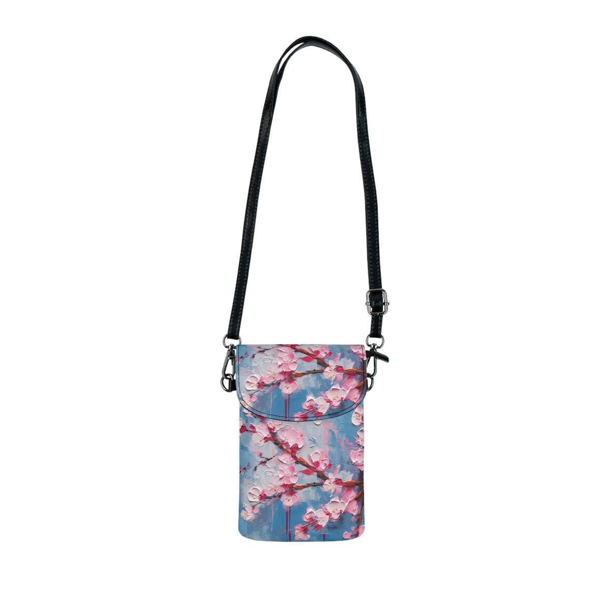 Small Cell Phone Wallet with Abstract Cherry Blossom Drawing: Embrace the Serenity