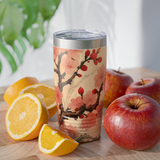 Floral Fusion: Ringneck Tumbler Merging Cherry Blossom Beauty and Artistic Flower Drawings