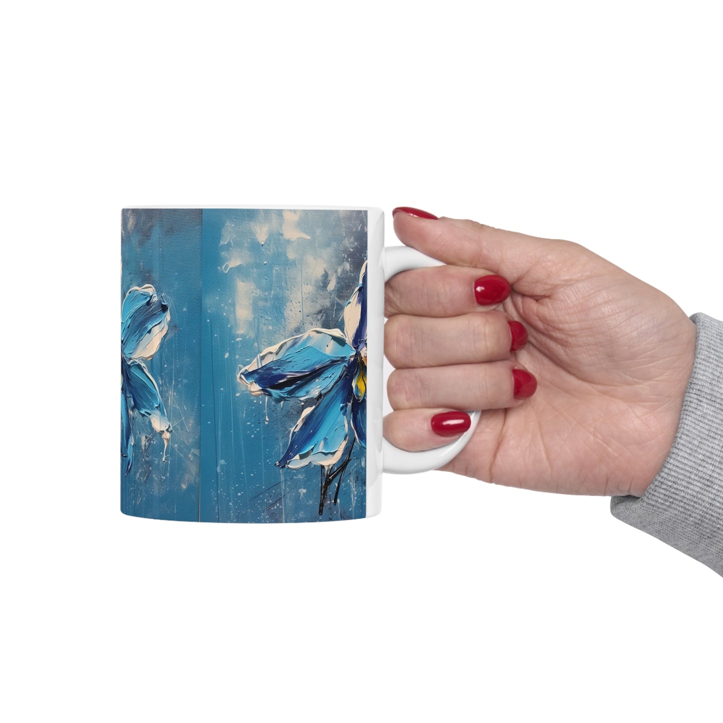 Elevate Your Sips with Blue Orchid Abstract Paintings Ceramic Mug