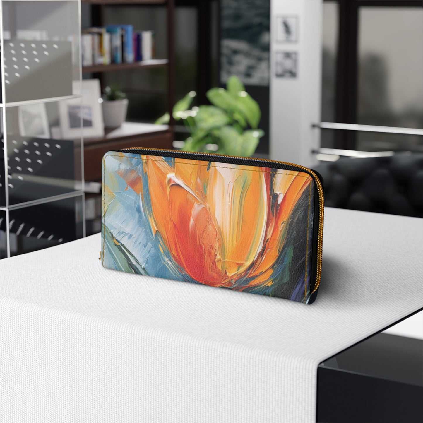 Orange Tulip Magic on Zipper Wallet: A Blossoming Artistic Delight