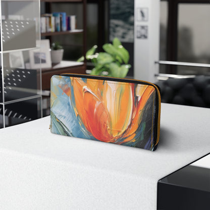 Orange Tulip Magic on Zipper Wallet: A Blossoming Artistic Delight