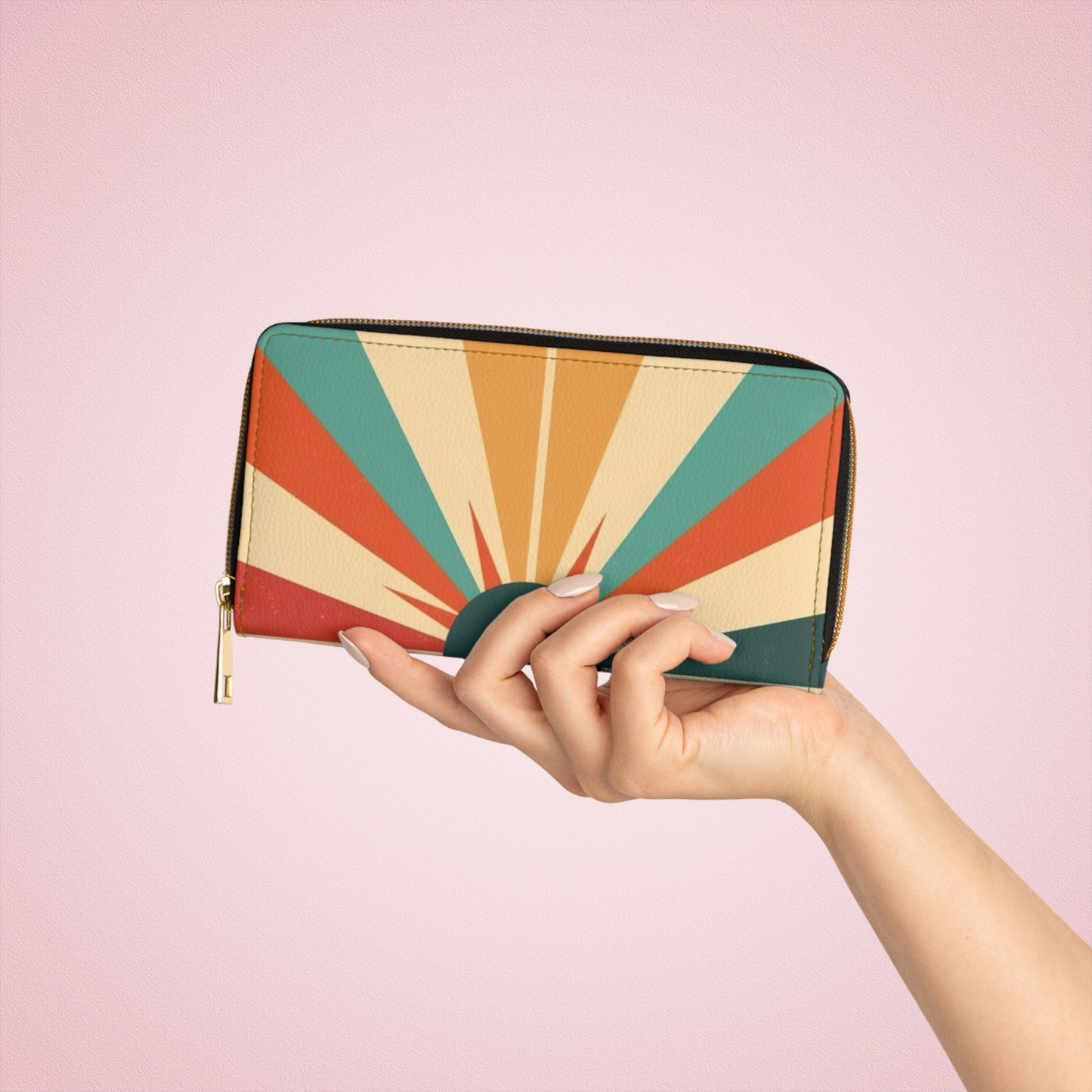 1960s Fashion Inspired Starburst Candy Colored Zipper Wallet