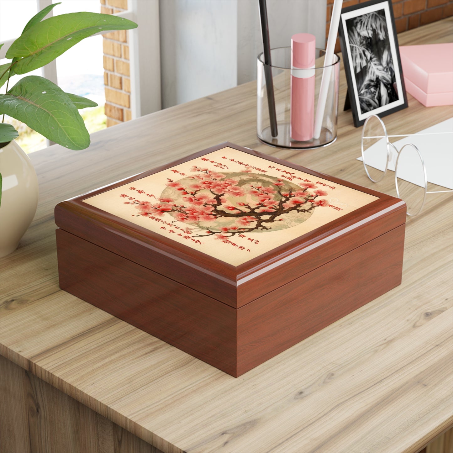 Whimsical Blossom Dreams: Jewelry Box with Delightful Flower Drawings and Cherry Blossoms