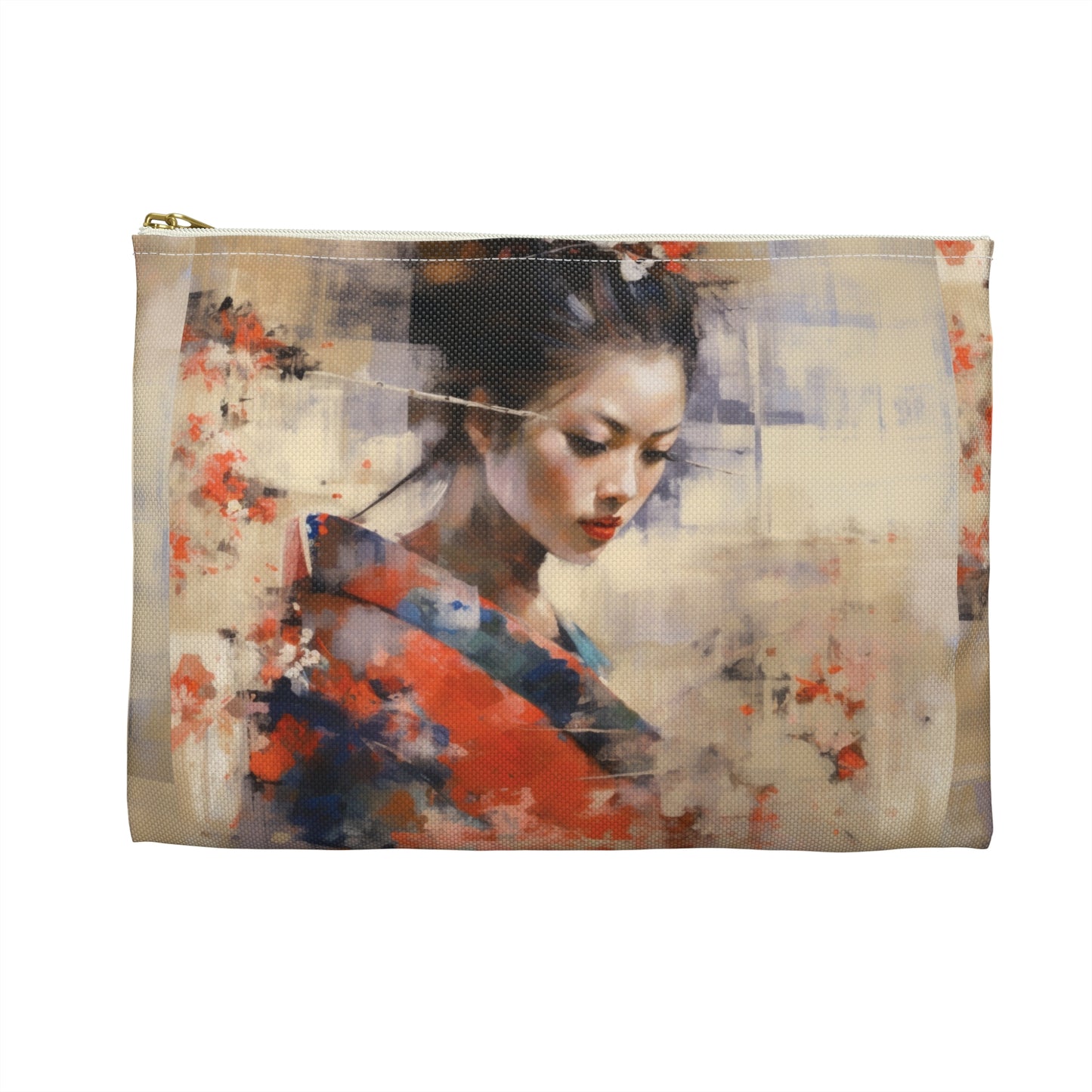 Japanese-Inspired Abstract Oil Painting Accessory Pouch: Celebrating Geisha Beauty