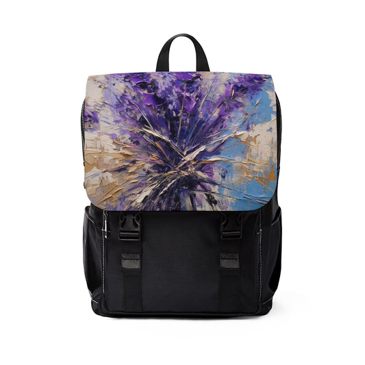 Vibrant Lavender Art on Unisex Casual Shoulder Backpack: A Floral Delight for Your Senses
