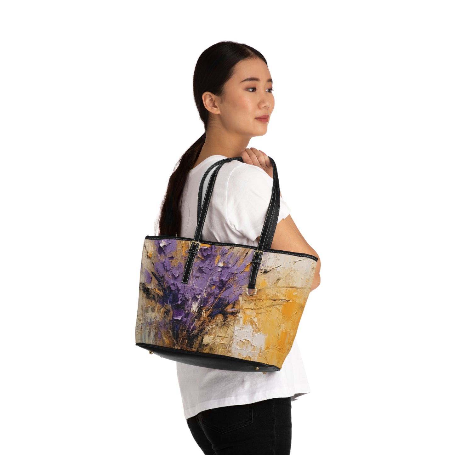 Abstract Lavender Bliss: PU Leather Shoulder Bag for Artistic Inspiration