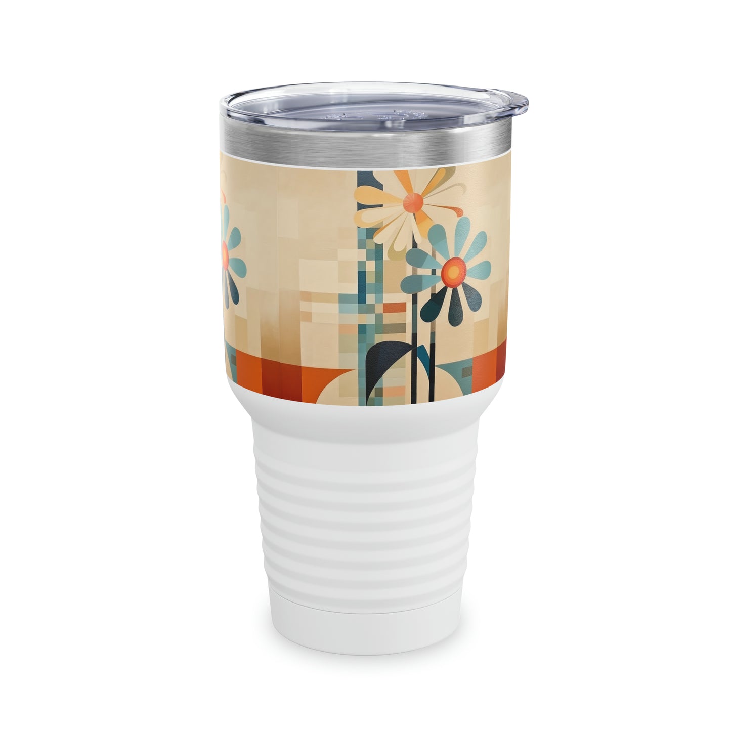Sleek Fusion: Midcentury Modern Ringneck Tumbler with Atomic Age Design and Beautiful Flower Drawings