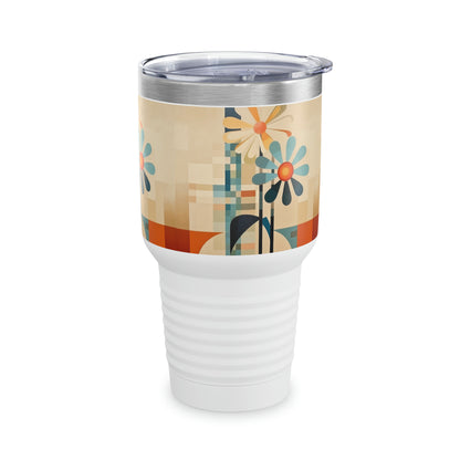 Sleek Fusion: Midcentury Modern Ringneck Tumbler with Atomic Age Design and Beautiful Flower Drawings