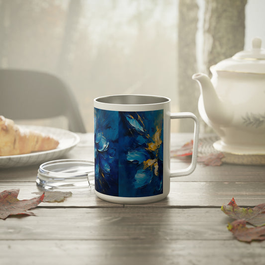 Abstract Wallpaper Insulated Coffee Mug: Immersive Floral Beauty with Blue Orchid Motif
