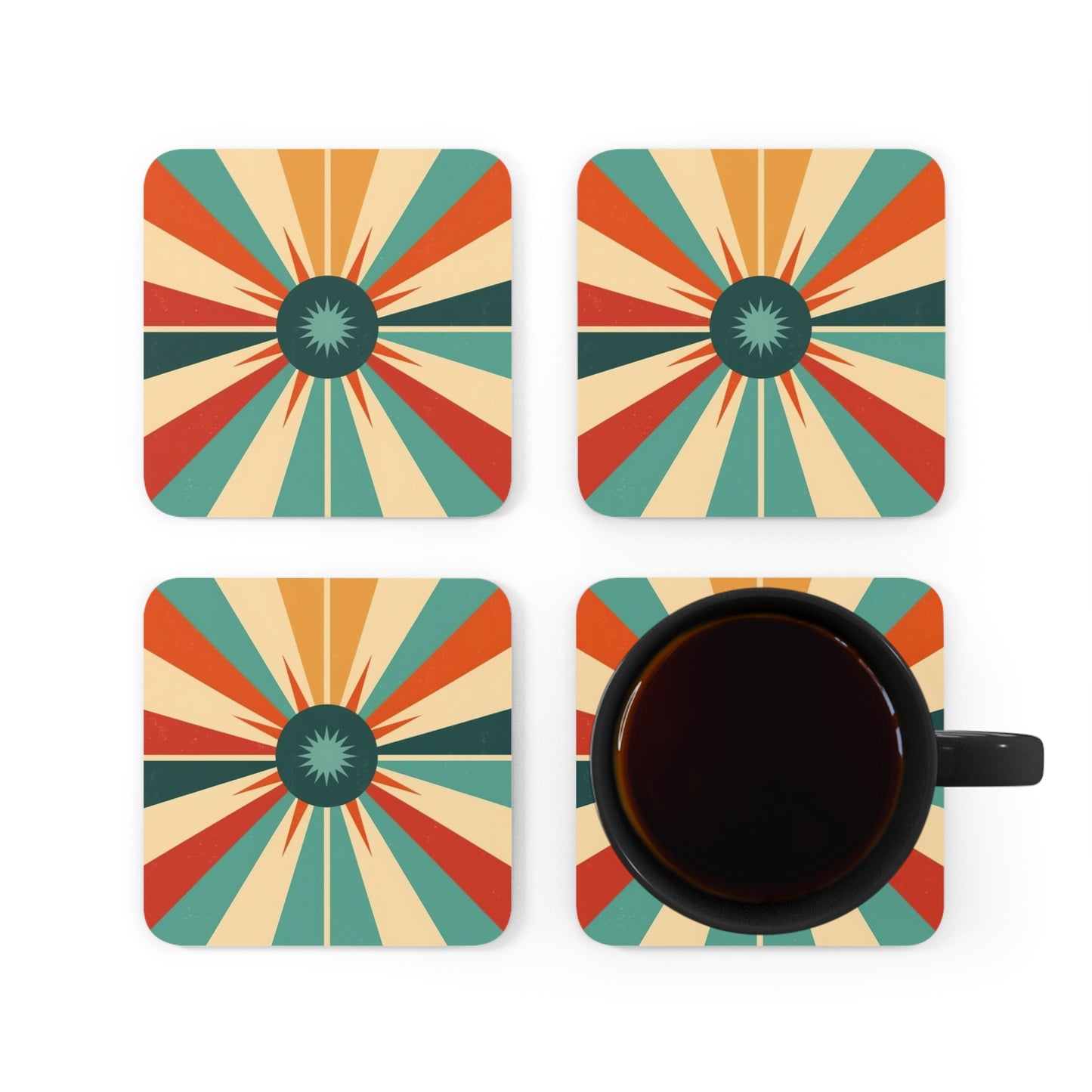 Vintage Fashion Inspiration: Starburst Corkwood Coaster Set with 1950s and 1960s Flair