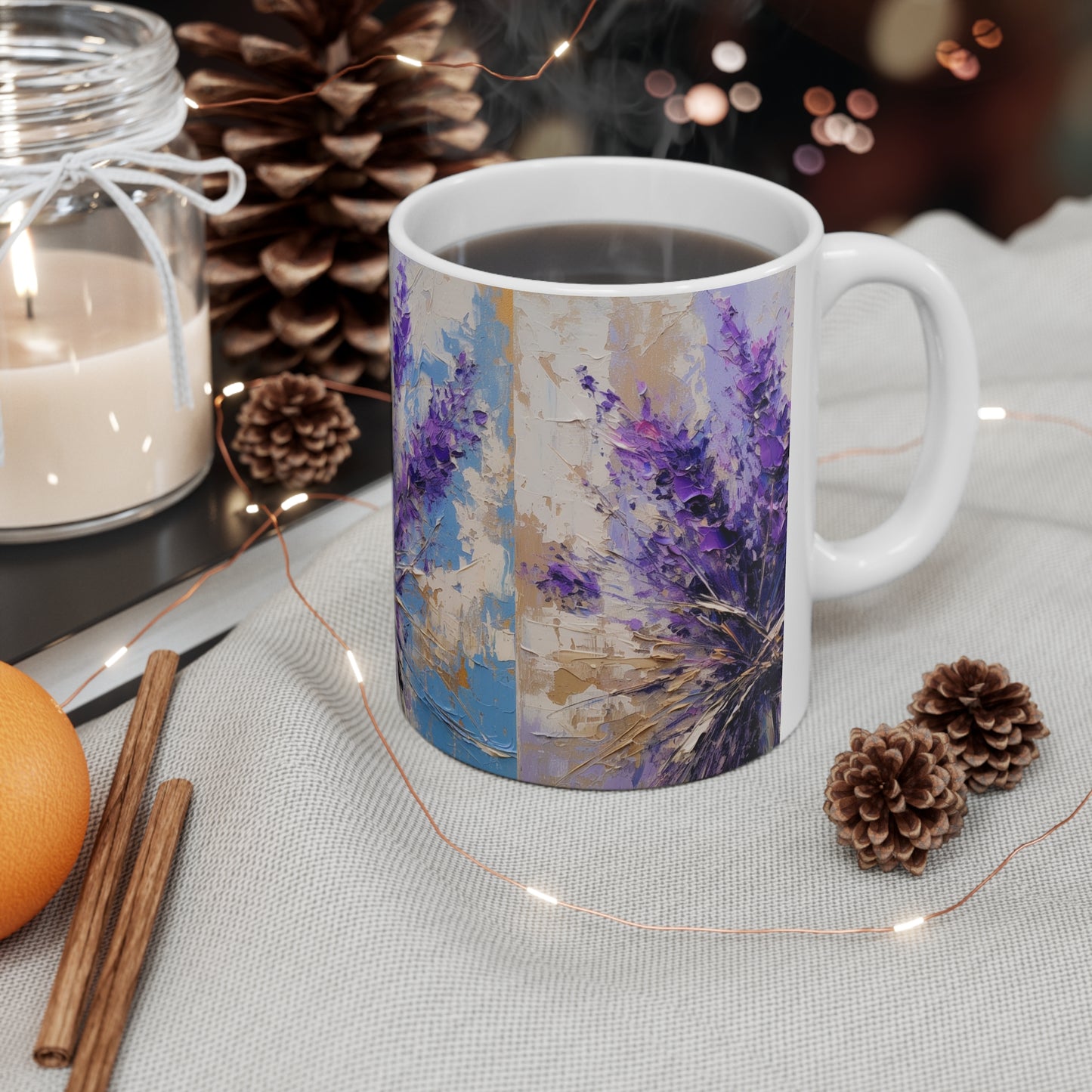 Vibrant Lavender Art on Ceramic Mug: A Floral Delight for Your Senses