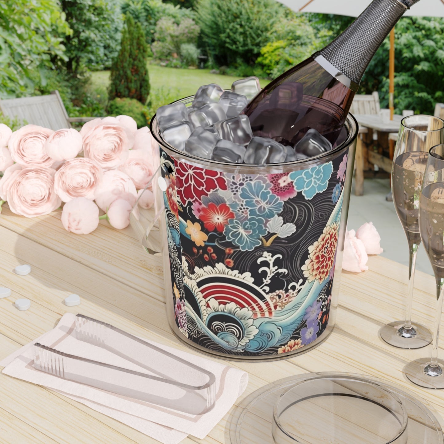 Authentic Japanese Kimono Ice Bucket with Tongs: Embrace Tradition