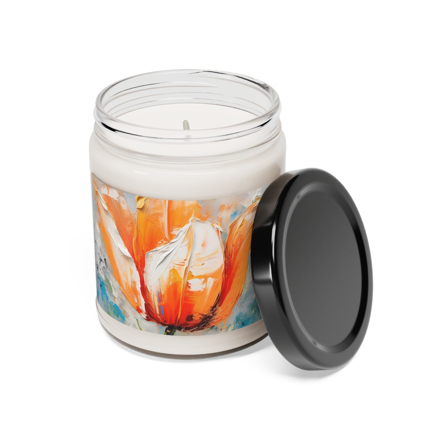 Scented Soy Candle with Vibrant Orange Tulip: Embrace the Beauty of Nature