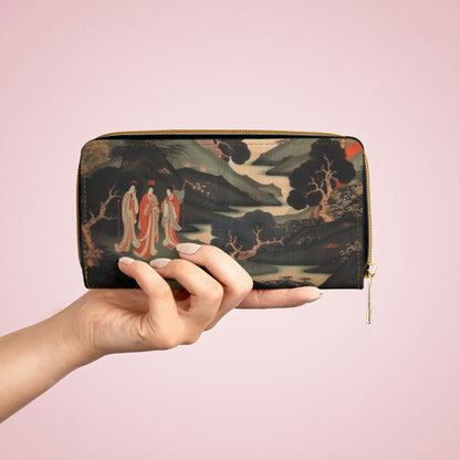 Custom Japanese Tapestry on a Zipper Wallet - Unique Artistic Expression