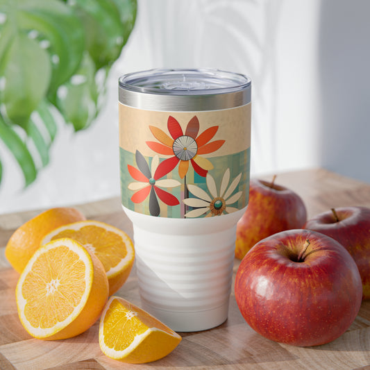 Retro Revival: 1960s Fashion Inspired Midcentury Modern Ringneck Tumbler with Flower Drawings