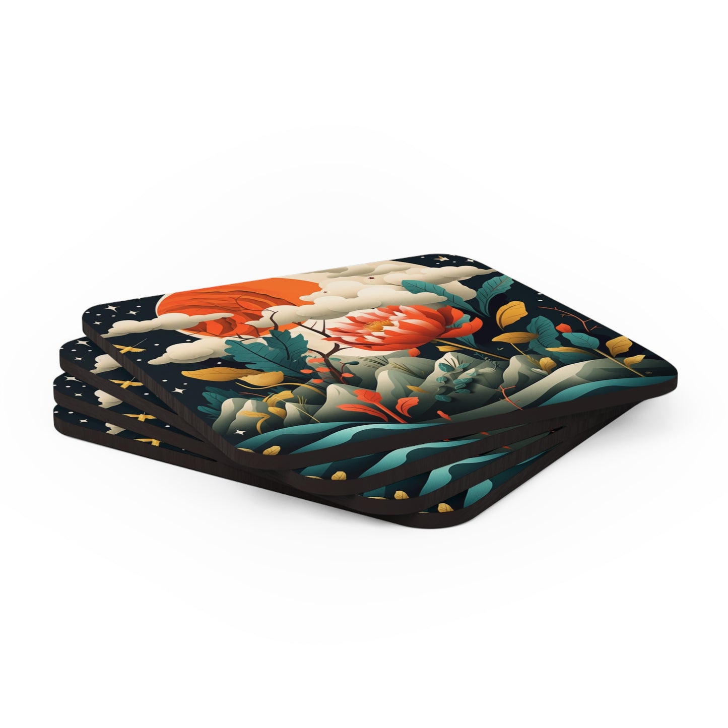 Simplicity Redefined: Minimalist Midcentury Modern Corkwood Coaster Set with Scandinavian Influence