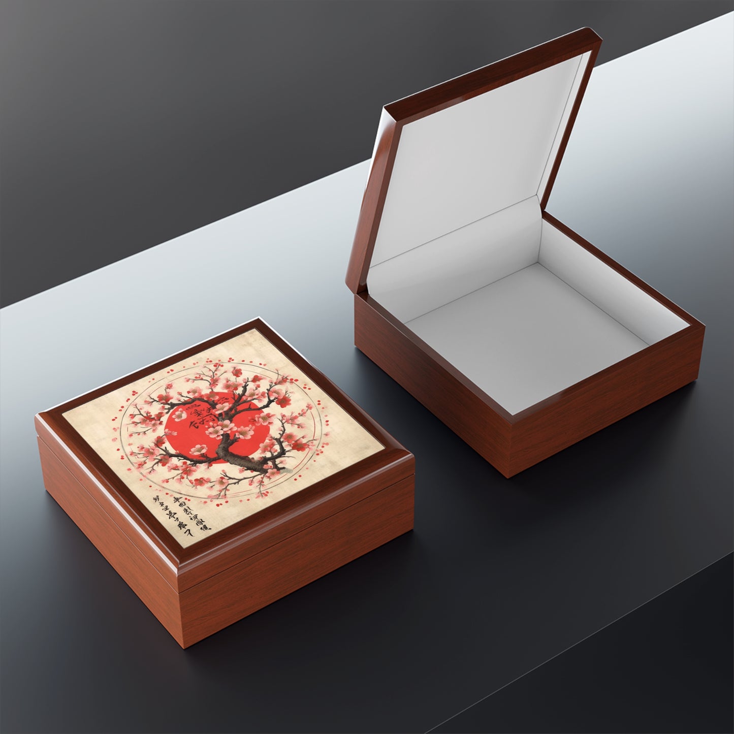 Nature's Brushstrokes: Jewelry Box Featuring Captivating Cherry Blossom Drawings