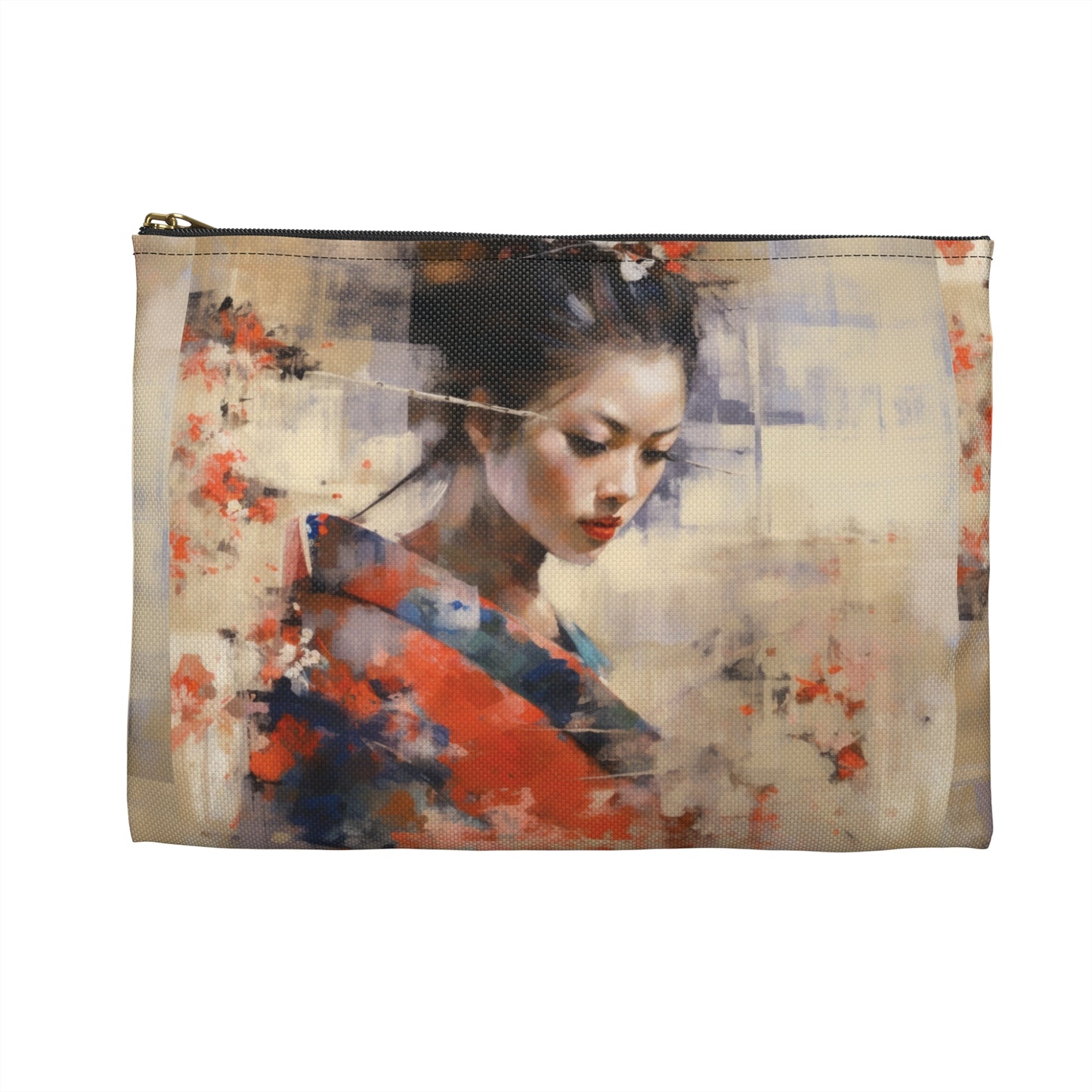 Japanese-Inspired Abstract Oil Painting Accessory Pouch: Celebrating Geisha Beauty