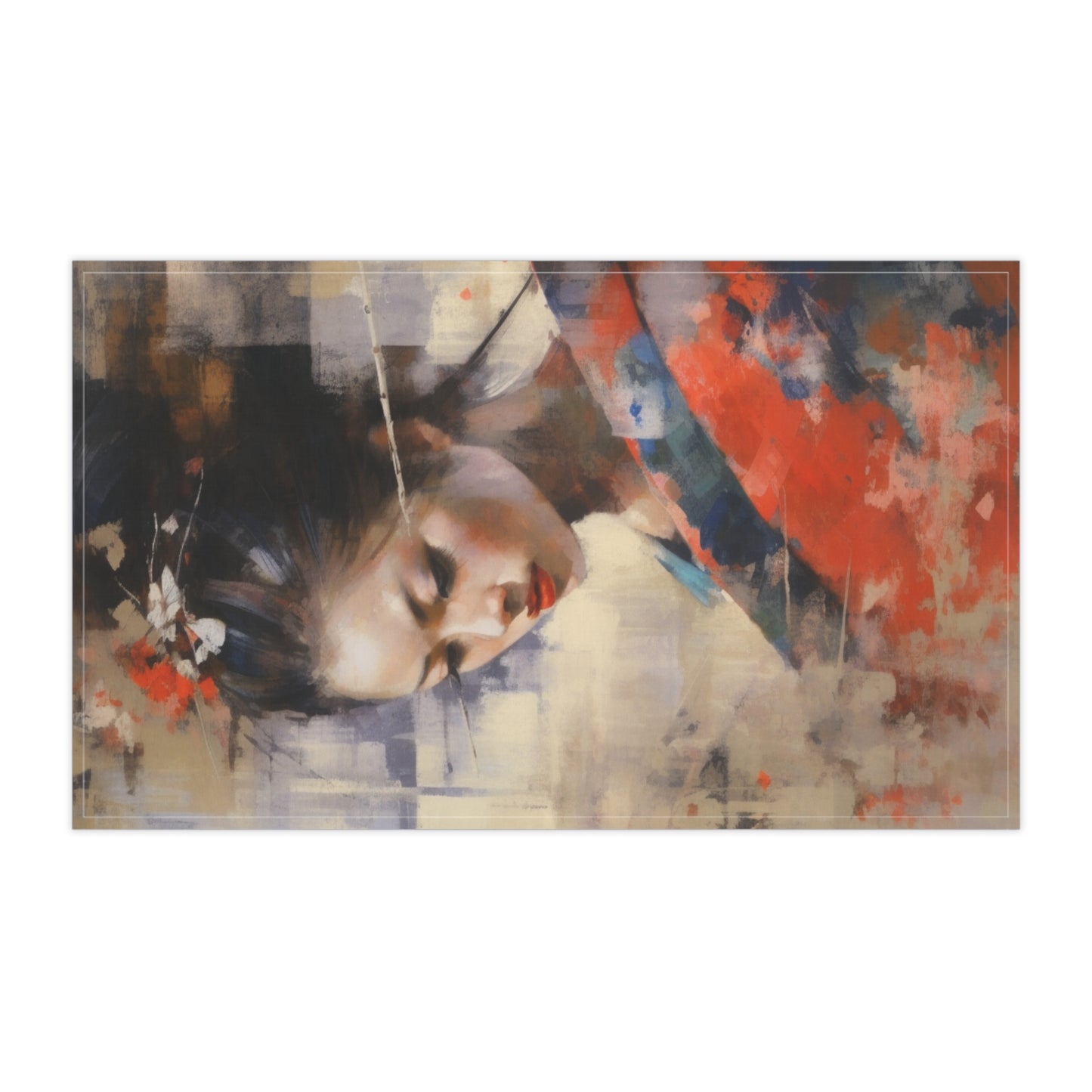 Japanese-Inspired Abstract Oil Painting Kitchen Towel: Celebrating Geisha Beauty