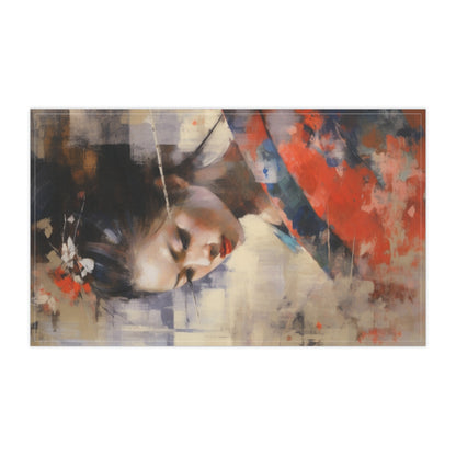 Japanese-Inspired Abstract Oil Painting Kitchen Towel: Celebrating Geisha Beauty