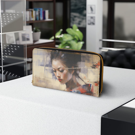 Japanese-Inspired Abstract Oil Painting Zipper Wallet: Celebrating Geisha Beauty