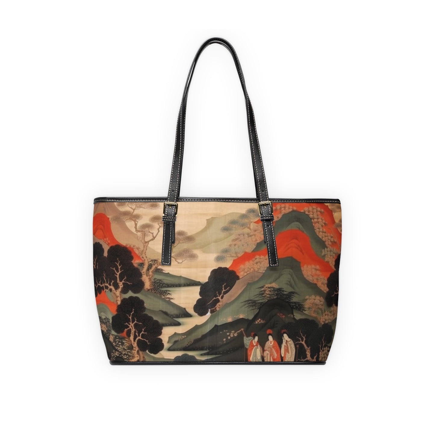 Custom Japanese Tapestry on a PU Leather Shoulder Bag - Unique Artistic Expression
