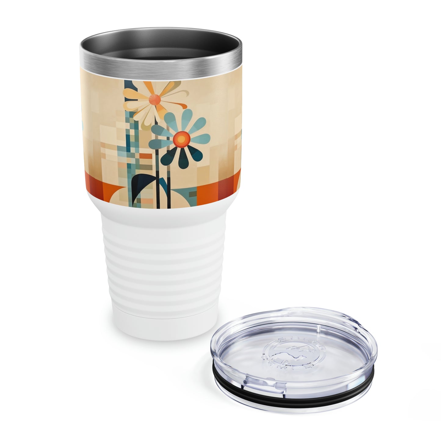 Sleek Fusion: Midcentury Modern Ringneck Tumbler with Atomic Age Design and Beautiful Flower Drawings