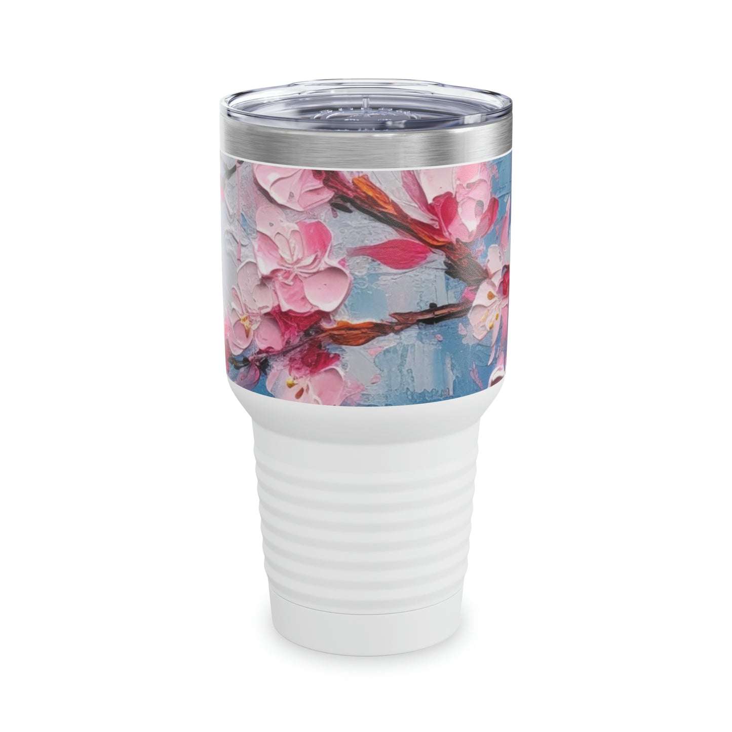 Artistic Elegance: Abstract Oil Painting Cherry Blossom Ringneck Tumbler
