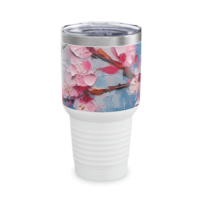 Artistic Elegance: Abstract Oil Painting Cherry Blossom Ringneck Tumbler