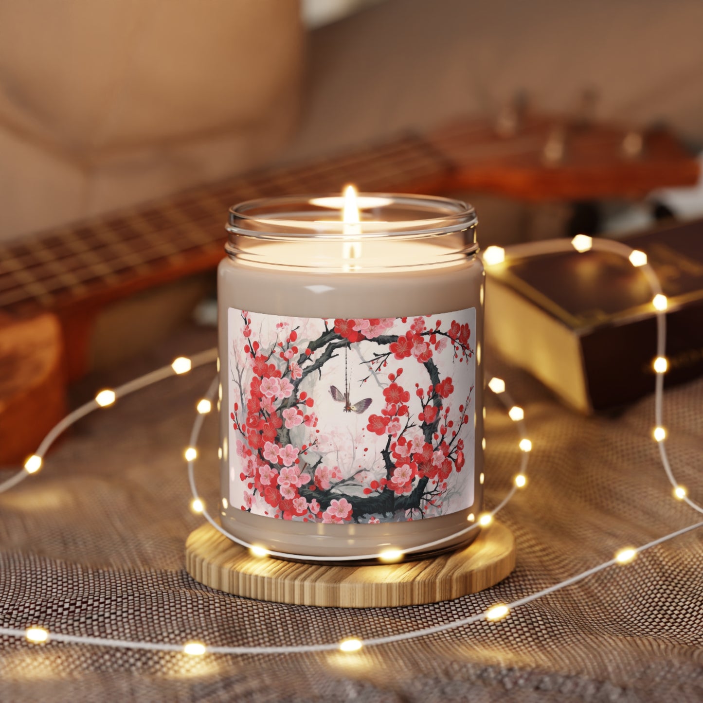 Cherry Blossom Delight: Scented Soy Candle Adorned with Intricate Flower Drawings and Artistry