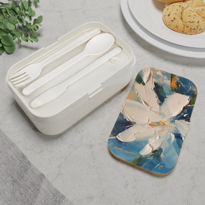 Journey into Artistry: Bento Box showcasing an Abstract Oil Painting of Jasmine