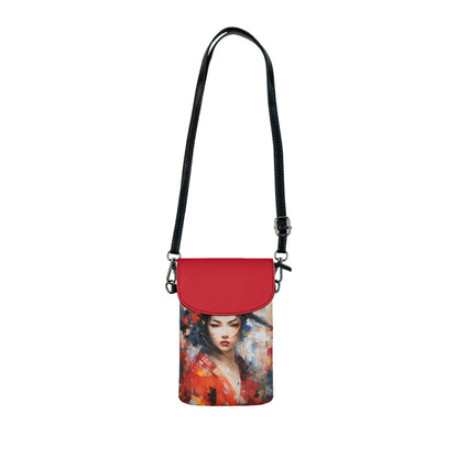 Abstract Geisha Art Small Cell Phone Wallet: Captivating Brushstrokes in a Japanese Aesthetic